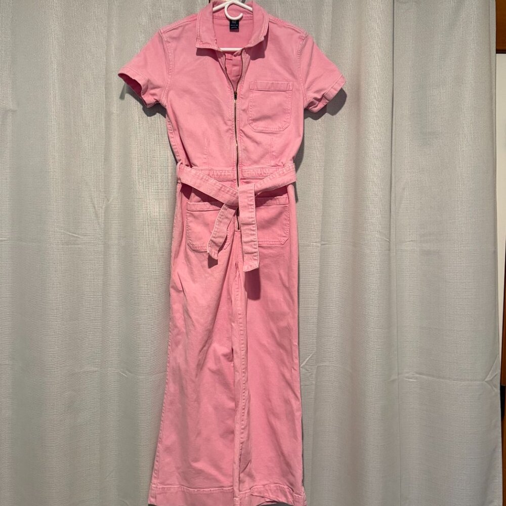 GAP Kids Pink Denim Belted Jumpsuit Romper Size 14 Girl - Picture 3 of 9